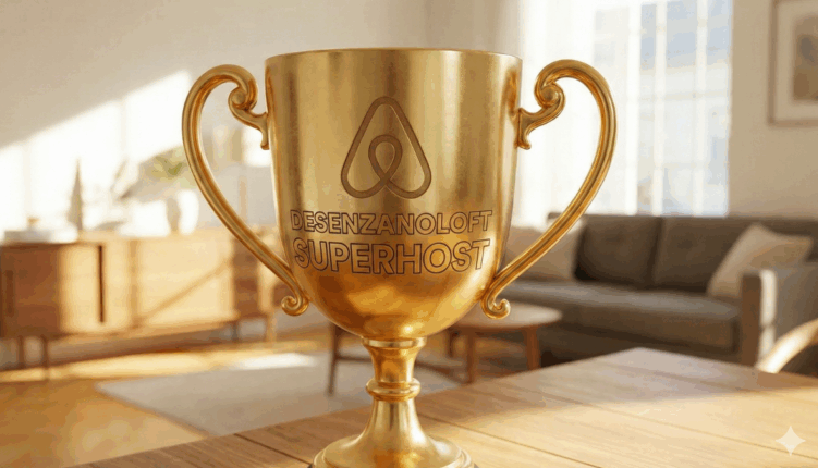 Trofeo oro Superhost Airbnb Desenzanoloft Lago di Garda in soggiorno