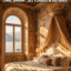 Frescoed bedroom of a luxury Lake Garda villa at golden hour with lake view